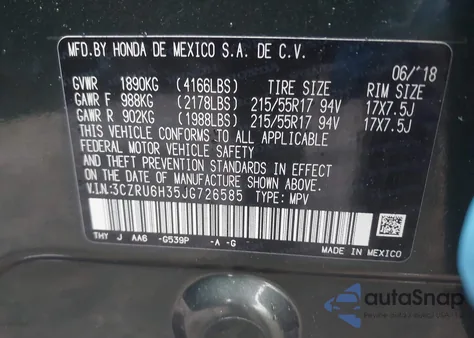 2018 Honda Hr-V Lx из США, поврежденный, VIN 3CZRU6H35JG726585